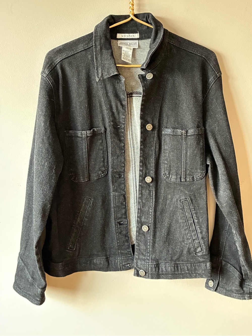 Stretch Denim Button-Front Jacket - Black L